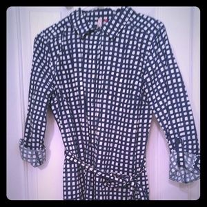 Navy & White Checkered Shirt Dress